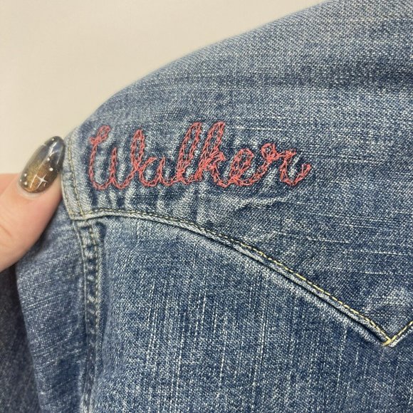 VTG Levi's Big E Sawtooth Short Horn Pearl Snap Button Denim Shirt Sanforized - Picture 12 of 16